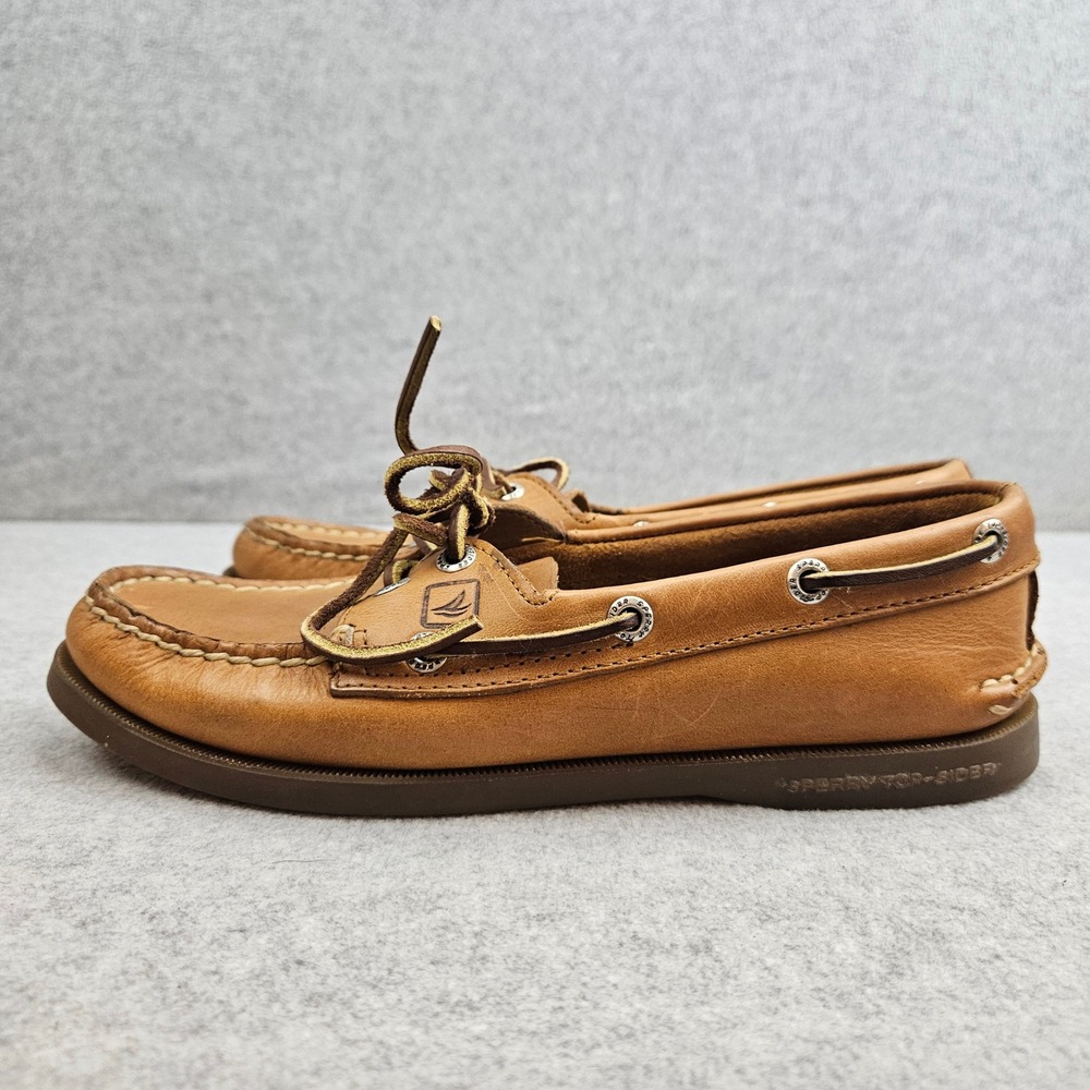 SPERRY TOP-SIDER Boat Shoes Women 7.5M Tan Leather Plaid Insole Casual Preppy